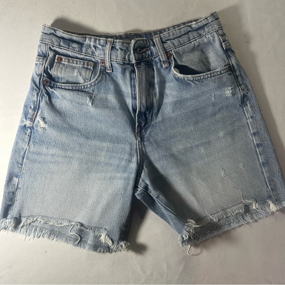 Zara Light Blue Distressed Jean Shorts